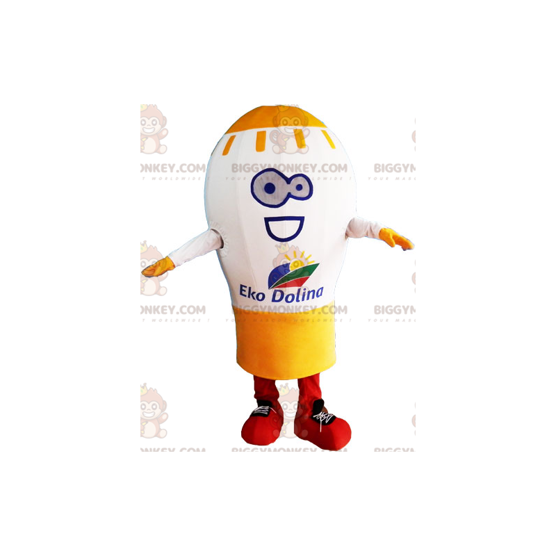 Λευκή και κίτρινη στολή μασκότ BIGGYMONKEY™ γιγάντιας λάμπας -