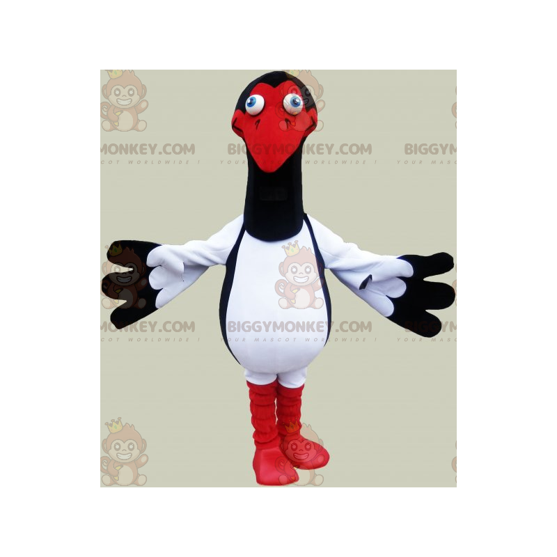 Costume de mascotte BIGGYMONKEY™ de mouette blanche noire et