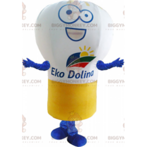 Costume mascotte gigante bianco giallo blu lampadina