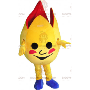 Kostým maskota žlutého a červeného obra s otevřeným vejcem