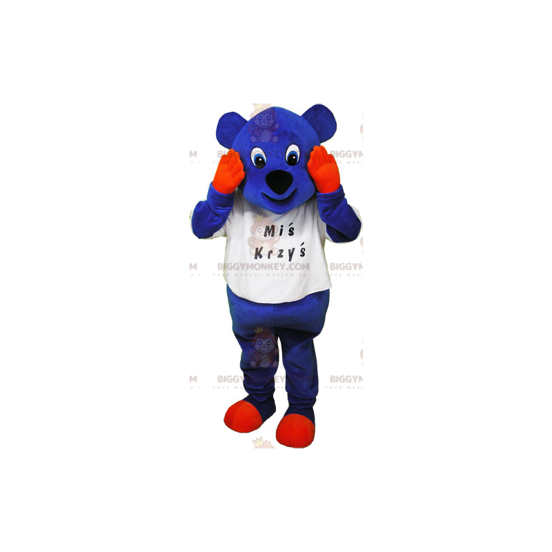 BIGGYMONKEY™ Mascot Costume Blue Cub With Orange Hands And Paws