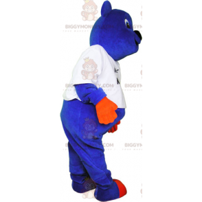 BIGGYMONKEY™ maskotkostume blå unge med orange hænder og poter
