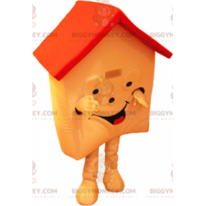 Very Smiling Orange and Red House BIGGYMONKEY™ Mascot Costume -