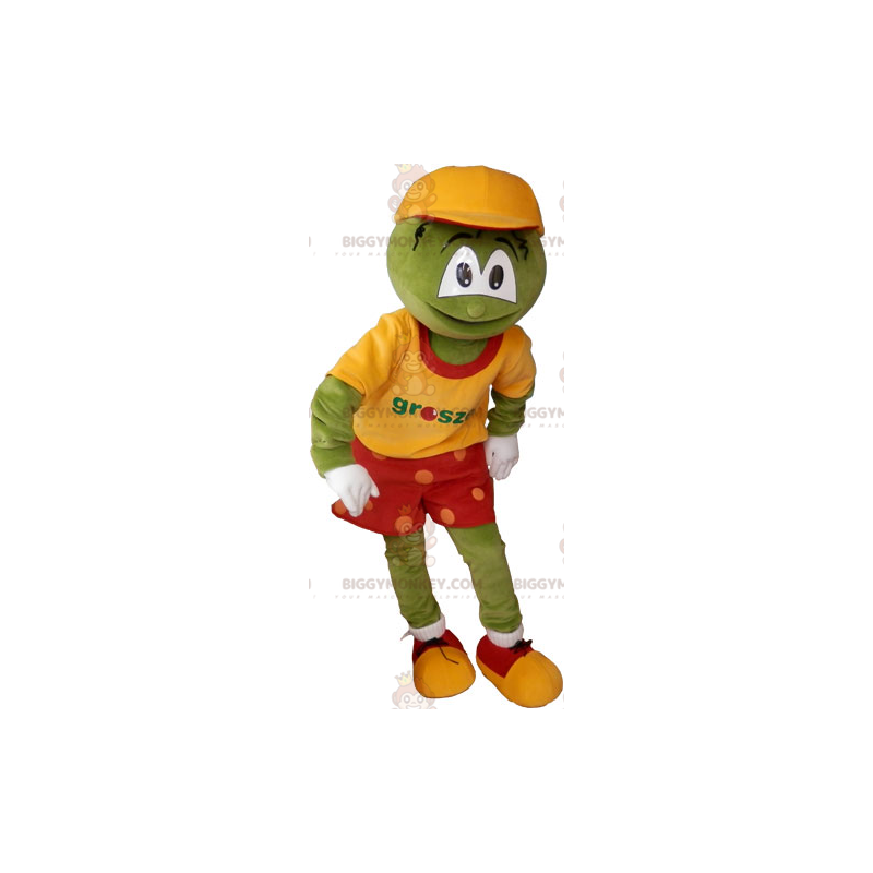 BIGGYMONKEY™ Maskottchen-Kostüm Grüner lustiger Mann im bunten