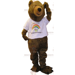 BIGGYMONKEY™ Big Brown Bear Mascot Costume With White T-Shirt -