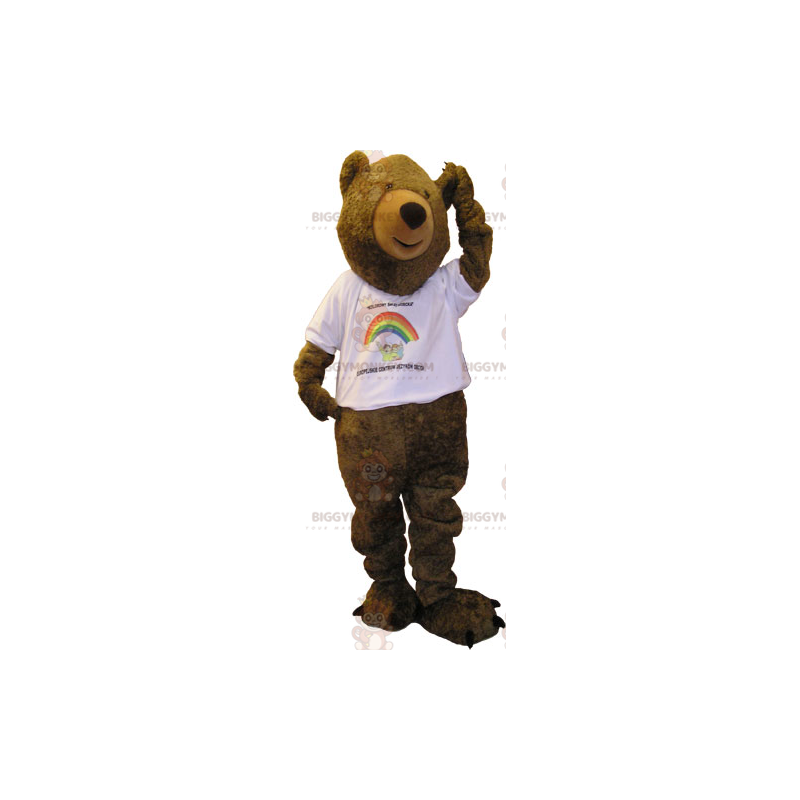 BIGGYMONKEY™ Big Brown Bear Mascot Costume With White T-Shirt –