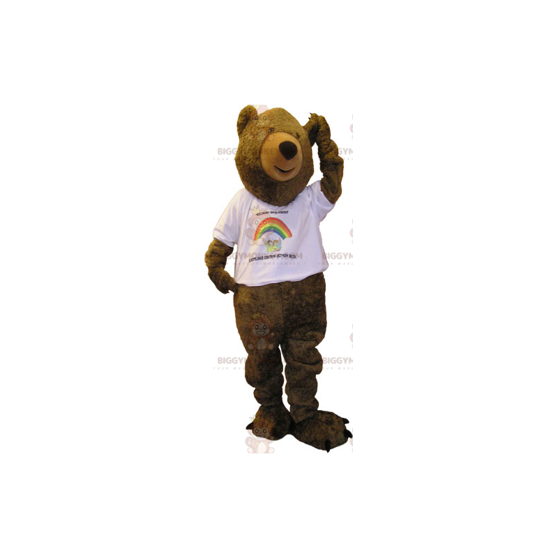 BIGGYMONKEY™ stor brun bjørnemaskotkostume med hvid T-shirt -