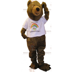 BIGGYMONKEY™ Big Brown Bear Maskottchen-Kostüm mit weißem