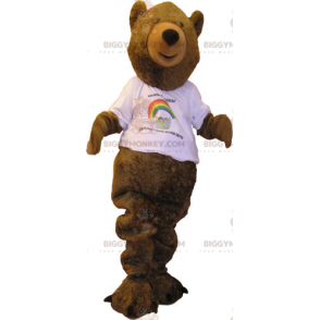 BIGGYMONKEY™ Big Brown Bear Maskottchen-Kostüm mit weißem