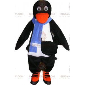 Traje de mascote realista de pinguim preto e branco