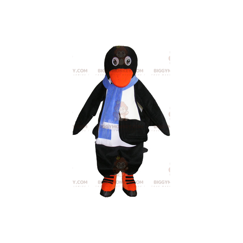 Traje de mascote realista de pinguim preto e branco