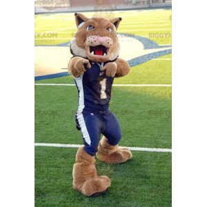 Kostým maskota BIGGYMONKEY™ Hnědý lev tygr v modrém sportovním
