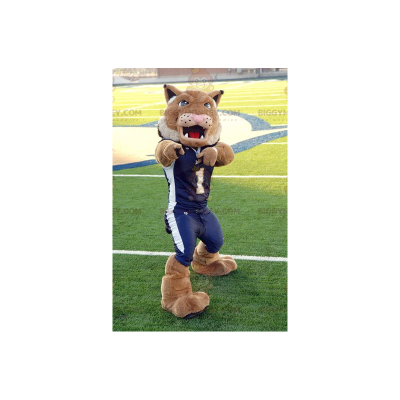 BIGGYMONKEY™ Mascot Costume Brown Lion Tiger In Blue Sportswear