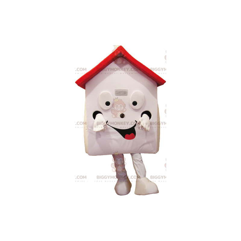 Mycket leende White and Red House BIGGYMONKEY™ maskotdräkt -