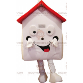 Very Smiling White and Red House BIGGYMONKEY™ Mascot Costume -