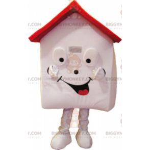 Very Smiling White and Red House BIGGYMONKEY™ Mascot Costume -