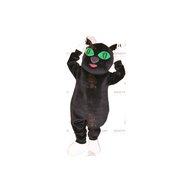 BIGGYMONKEY™ Mascottekostuum Grote zwart-witte kat met groene