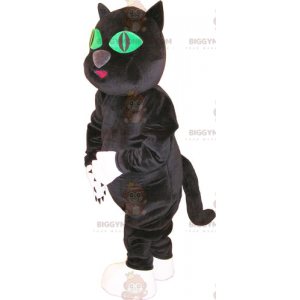 BIGGYMONKEY™ Maskotdräkt Stor svartvit katt med gröna ögon -