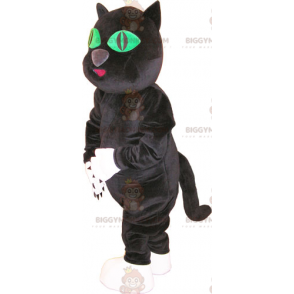 BIGGYMONKEY™ Maskotdräkt Stor svartvit katt med gröna ögon -