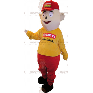 BIGGYMONKEY™ Maskotdräkt Dressig man i gult och rött med keps -