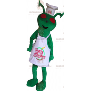 Alien BIGGYMONKEY™-mascottekostuum gekleed in chef-kokoutfit -