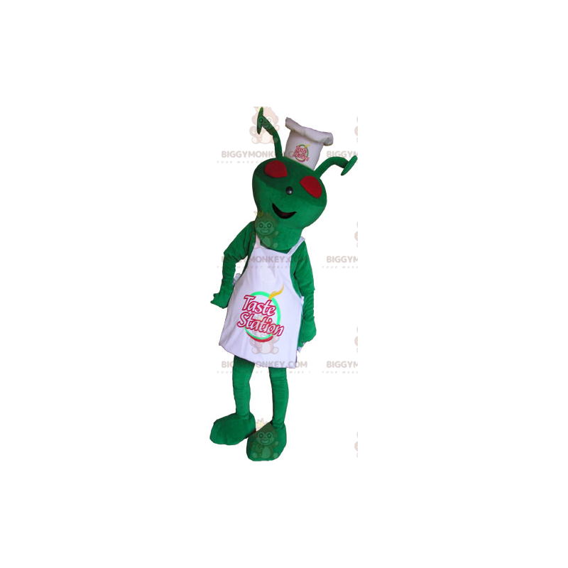 Alien BIGGYMONKEY™-mascottekostuum gekleed in chef-kokoutfit -