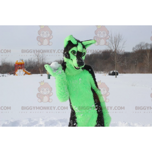 Costume de mascotte BIGGYMONKEY™ de chien vert et noir doux et