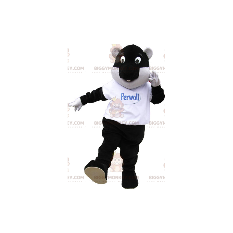 BIGGYMONKEY™ Costume da mascotte castoro bianco e nero