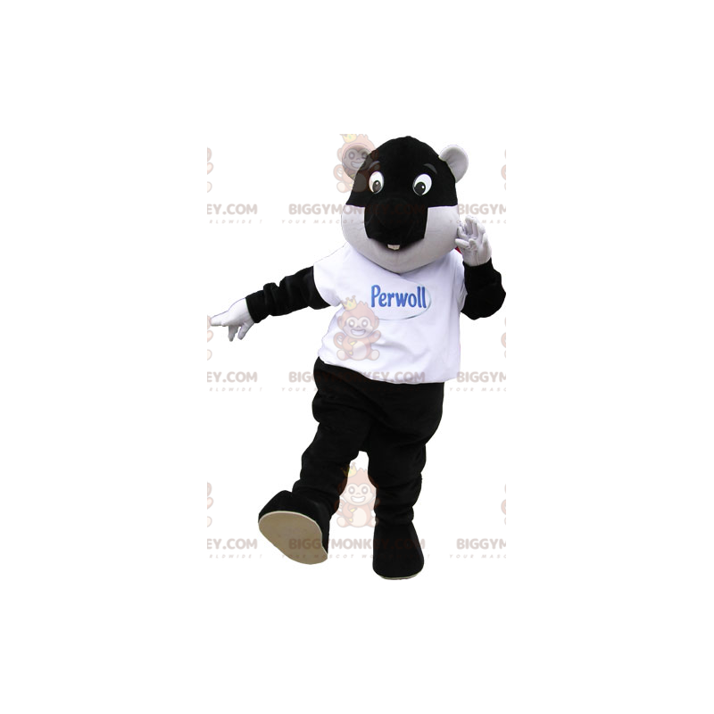 Costume de mascotte BIGGYMONKEY™ de gros castor noir et blanc à