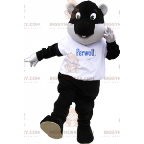 Traje de mascote de castor preto e branco de aparência