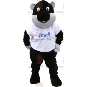 Traje de mascote de castor preto e branco de aparência