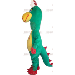 Costume de mascotte BIGGYMONKEY™ de dinosaure vert rouge et