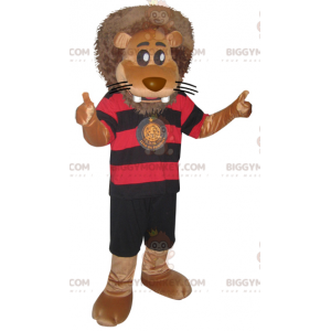 BIGGYMONKEY™ Big Lion Mascot-dräkt i svart och röd sportig