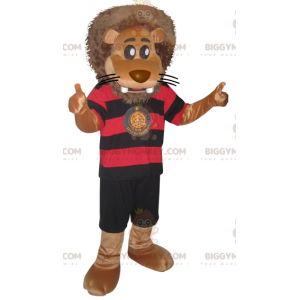 BIGGYMONKEY™ Big Lion Mascot-kostume i sort og rødt sporty