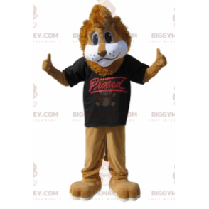 Costume da mascotte leone marrone BIGGYMONKEY™ con t-shirt nera