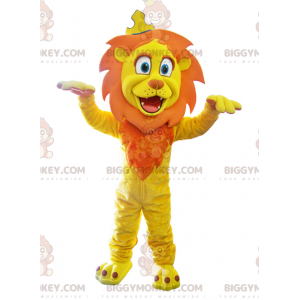 BIGGYMONKEY™ mascottekostuum gele en oranje leeuw met kroon -