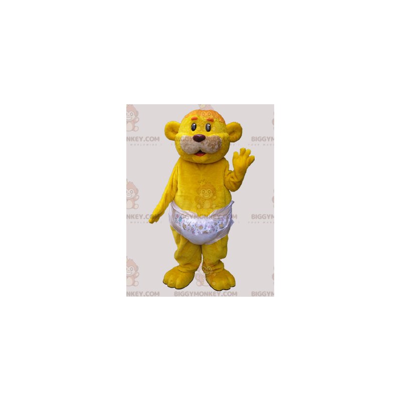 BIGGYMONKEY™ Mascot Costume Yellow Bear Bear Wearing Diaper -