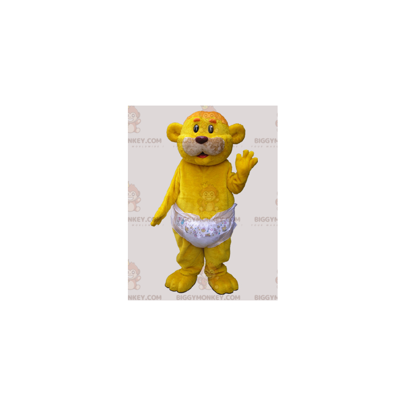 BIGGYMONKEY™ μασκότ στολή Yellow Bear που φοράει πάνα -