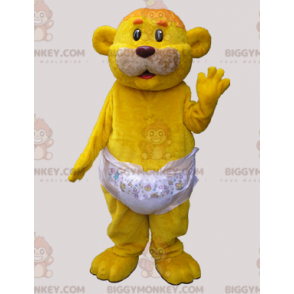 BIGGYMONKEY™ Mascot Costume Yellow Bear Bear Wearing Diaper -