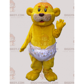 BIGGYMONKEY™ Mascot Costume Yellow Bear Bear Wearing Diaper –