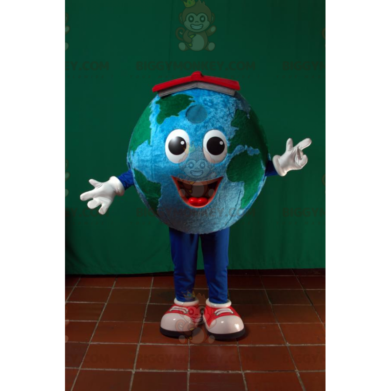 Giant Planet Earth BIGGYMONKEY™ maskottiasu punaisella hatulla