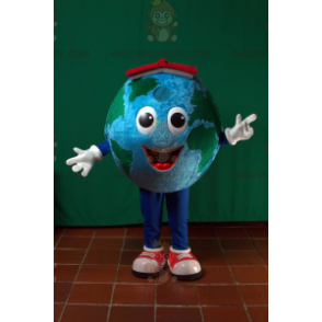 Giant Planet Earth BIGGYMONKEY™ mascottekostuum met rode hoed -