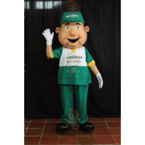 BIGGYMONKEY™ Smiling Man Mascot Costume In Gas Station Outfit –