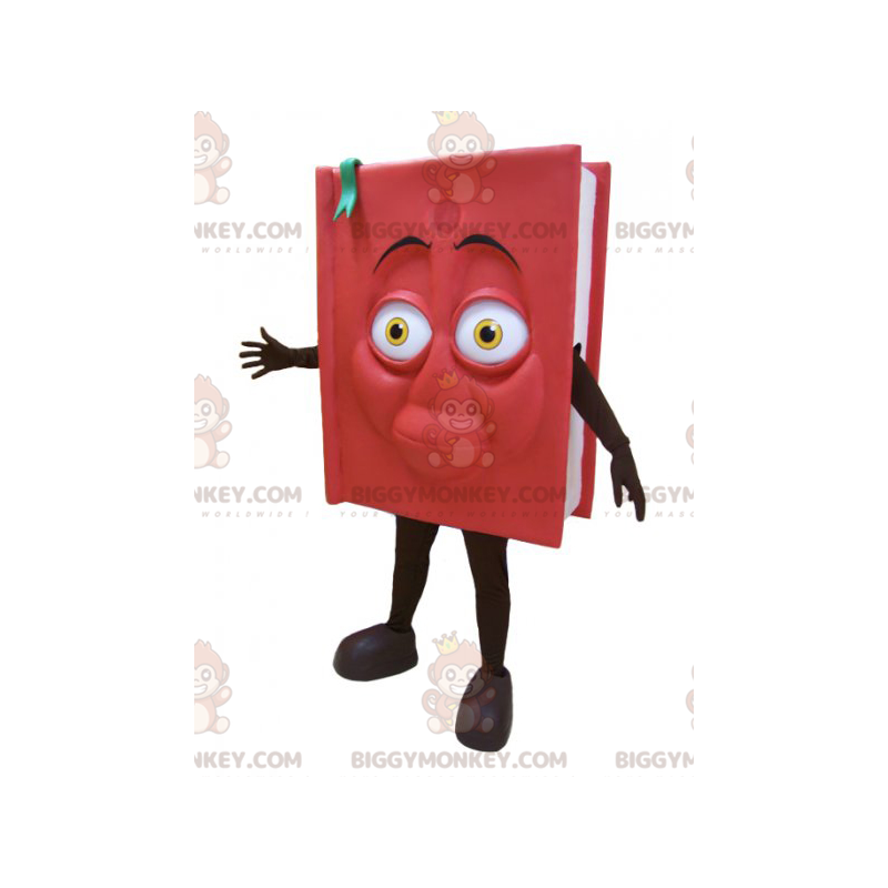 Costume de mascotte BIGGYMONKEY™ de livre géant rouge et noir.