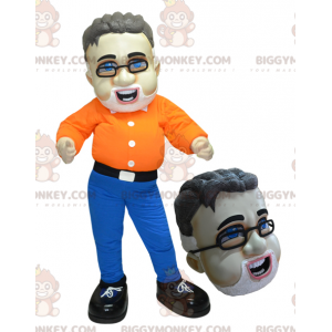 Costume da mascotte uomo barbuto BIGGYMONKEY™ con occhiali -