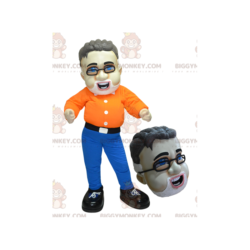 Bearded Man BIGGYMONKEY™ Mascot Costume with Glasses -