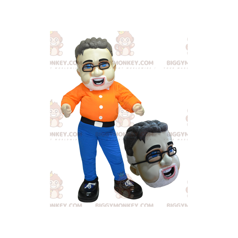 Bebaarde man BIGGYMONKEY™ mascottekostuum met bril -