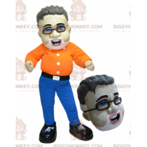 Traje de mascote de homem barbudo BIGGYMONKEY™ com óculos –