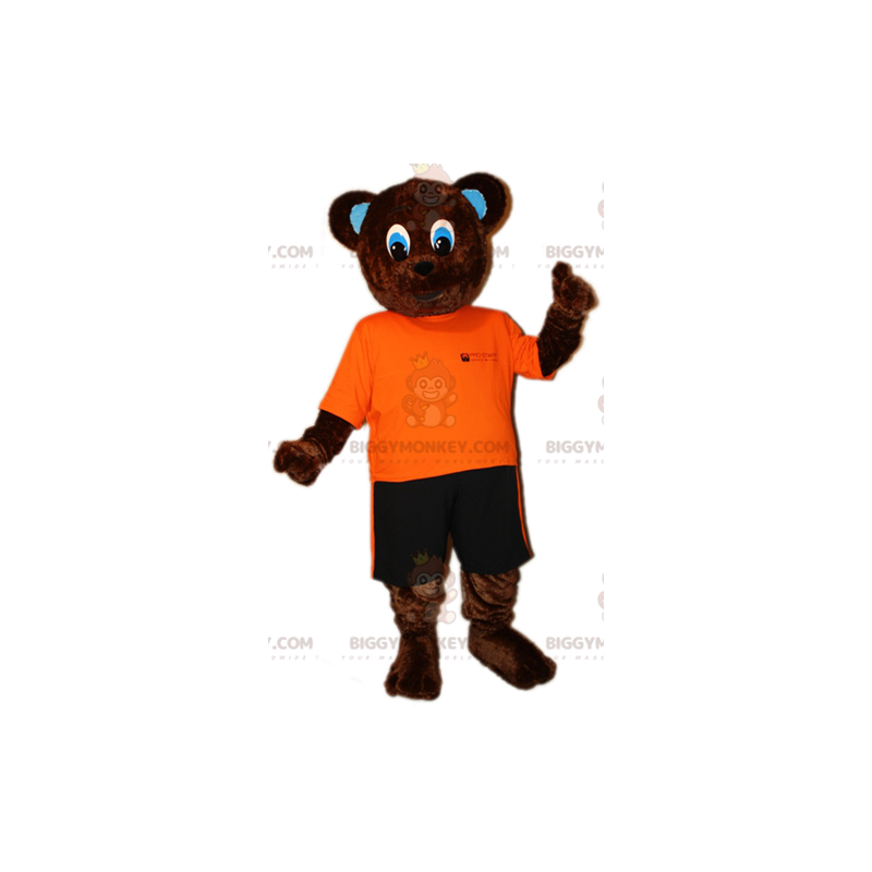 BIGGYMONKEY™ Mascot Costume Brown Bear Cub in Orange and Black