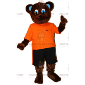 BIGGYMONKEY™ maskotkostume Brun bjørneunge i orange og sort